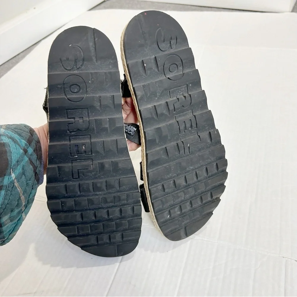 Sorel Roaming Criss Cross Sandals Jute Black Leather Size 8 Espadrille Summer - Picture 7 of 10